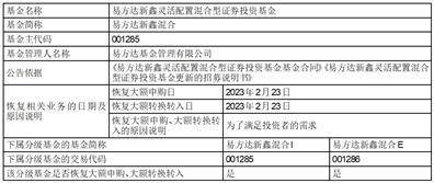 易方达新鑫灵活配置混合型证券投资基金在非直销销售机构和网上直销 系统恢复个人客户大额申购、大额转换转入业务及在直销中心取消个人客户申购和转换转入金额限制的公告