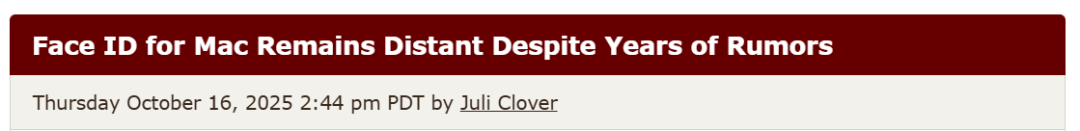 苹果 Mac 版 Face ID 上线仍需等待数年