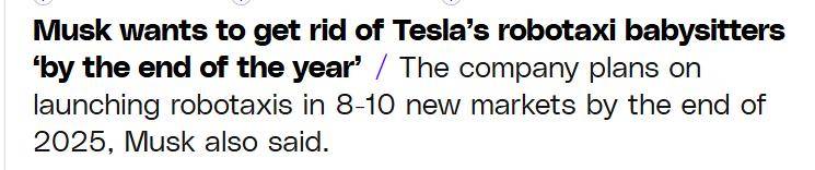 马斯克：希望“年底前”撤掉特斯拉Robotaxi安全监控员